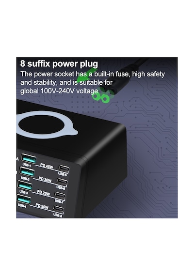 Wlx X9d 110w Çoklu Bağlantı Noktalı Akıllı Şarj Istasyonu + Kablosuz Şarj Cihazı Ac100-240v