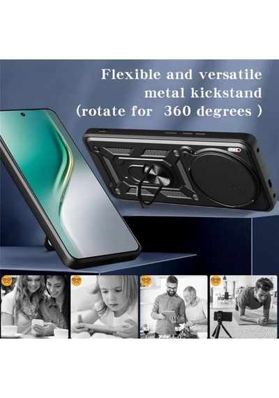 Tecno Camon 40 Premier 5G Uyumlu Tank Kılıf Yüzüklü Standlı Extra Koruma Zırhlı Kapak - Siyah