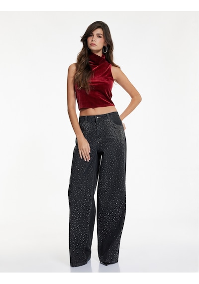 Koton Slim Fit Dik Yaka Kolsuz Crop Kadife Bluz Bordo 6wak10005ek Bordo