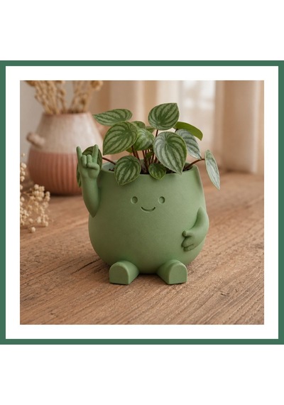 En-cag 3d Baskı Smiley Face Planter - Gülümseyen Karakterli Saksı-yeşil Bss Standart