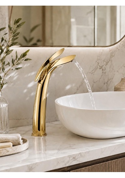 Luca Uzun Lavabo Bataryası Parlak Altın Parlak Gold