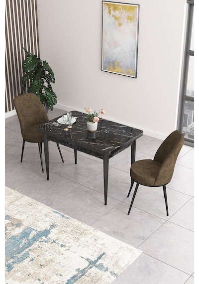 Canisa Concept Nil Serisi 70x110 Sabit Mutfak Masası Takımı Siyah Mermer Desen Masa 2 Kahverengi Sandalye Masa Siyah Sandalyeler Kahverengi Canisa Concept Nil Serisi 70x110 Sabit Mutfak Masası Takımı Siyah Mermer Desen Masa 2 Kahverengi Sandalye Masa Siyah Sandalyeler Kahverengi