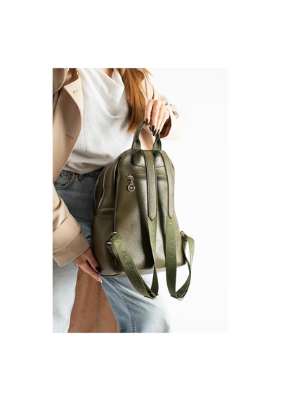 Baginn Vegan Deri Kadın Sırt Çantası 35 25 Cm Yağmur İtici Kumaş Mega Bag Günlük Kullanıma Uygun Yeşil
