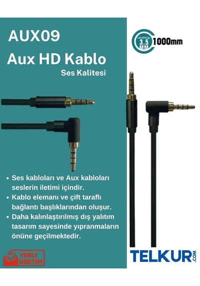Ferro Aux09 3.5mm Aux Kablosu Jak Erkek Erkek L Tipi Ses Aktarım Kablosu