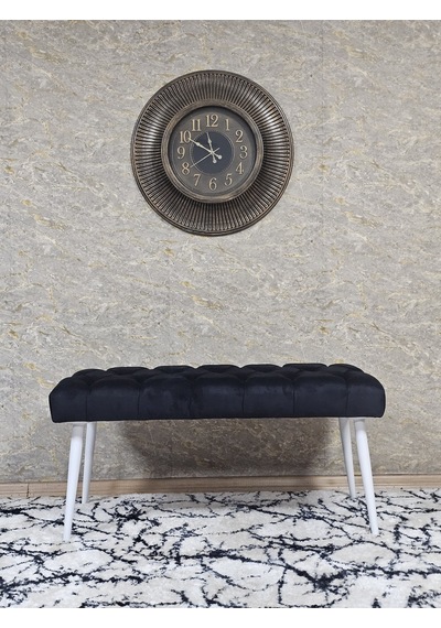 Zafir Beyaz Boyalı Sivriltme Ayaklı 90 Cm Puf Bench - Puf - Bench - Kasalı Oturak - Oturak - Yatak Ucu Puf Siyah
