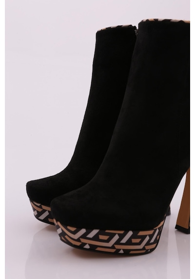 Dgn 1300-22k Kadin Yüksek Platform Fermuarli Kadeh Topuklu Bot 1300-2271-R13915 Siyah