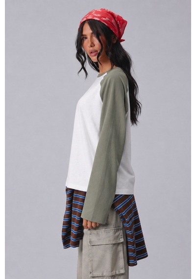 Cool Tarz Kadın Oversize Kontrast Kollu Raglan Bisiklet Yaka Düşük Omuzlu T-shirt Beyaz-haki Beyaz-haki Cool Tarz Kadın Oversize Kontrast Kollu Raglan Bisiklet Yaka Düşük Omuzlu T-shirt Beyaz-haki Beyaz-haki