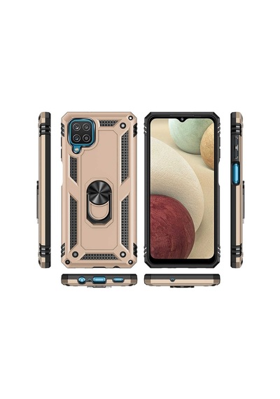 Samsung Uyumlu Galaxy M12 Kılıf Sert Silikon Yüzüklü Stand Özellikli Kapak