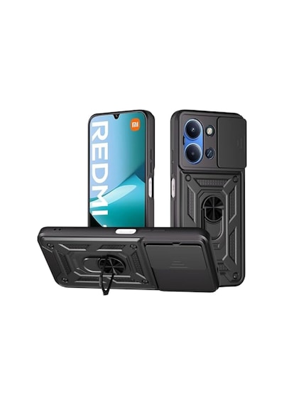 Fibaks Redmi 15c Uyumlu Kılıf Kamera Korumalı Sürgülü Yüzüklü Armor Military Tank Koruyucu Kapak