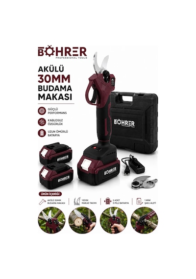 Böhrer Ba011369 Akülü Dal Budama Bağ Makası 36v 5ah
