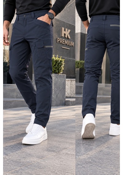 Hk Premium Erkek Haki Softshell Su Geçirmez Taktik Kargo Pantolon Moto Kurye & Outdoor Lacivert