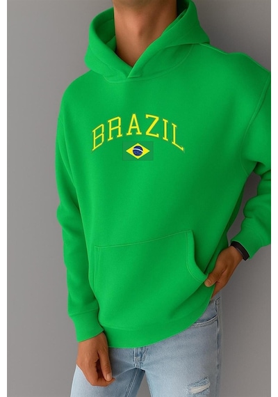 Benroma 3 İplik Penye Brazil Baskılı Sweatshırt Yeşil