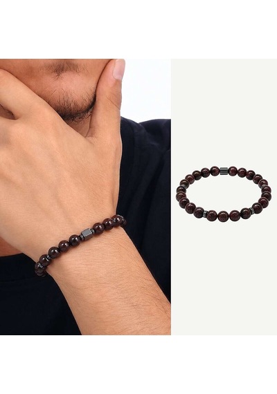 Tesbihane Lal Doğaltaş Erkek Bileklik - Hematit Kombinli - Küre Kesim - Siyah Renk