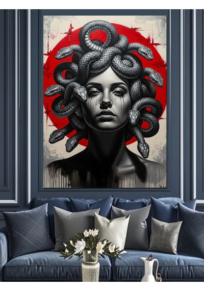 Ahşap Tablo Medusa Modern Sanat Portresi