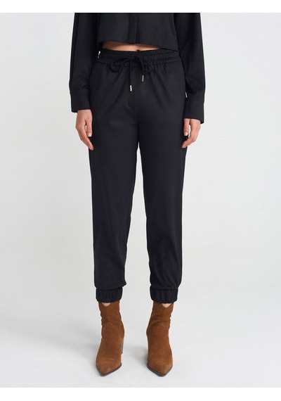 Dilvin 71594 Manşetli Jogger Süet Pantolon Siyah