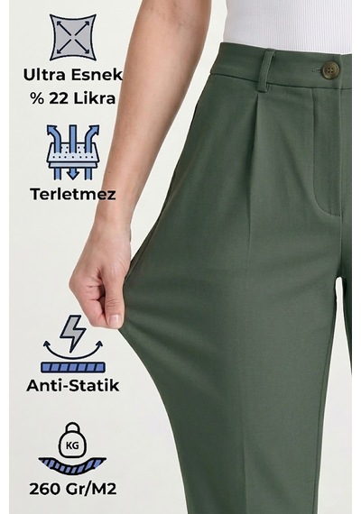 Goffra Kadın Flexon Ultra Esnek Relaxed Beli Lastikli Jogger Pantolon Haki W702-r0433-04