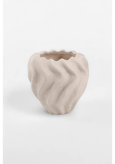 Pluvia Dalgalı Bej Seramik Vazo 15x15 Cm Bej