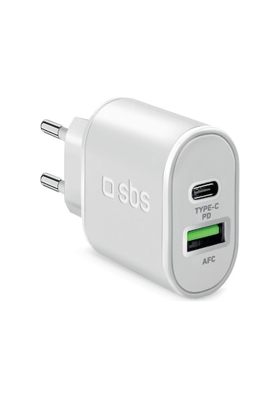 SBS 1xUSB-A+1xUSB-C PD 20W Seyahat Şarj Cihazı-Beyaz