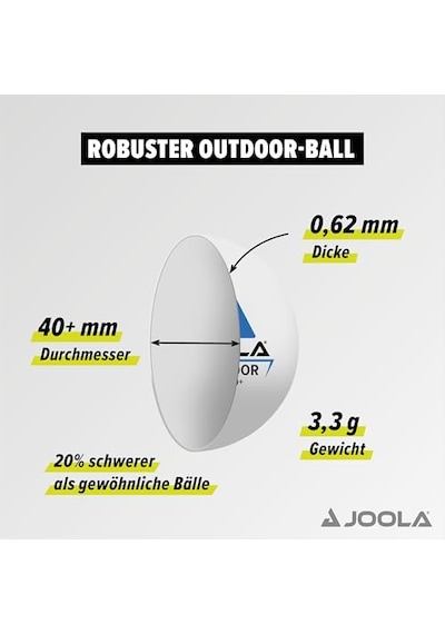 Joola Üniseks - Yetişkin Tt Topu Dış Mekan Masa Tenisi Topları Outdoor 40+mm Masa Tenisi Antrenman Topları Beyaz 6'lı Paket