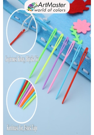 Plastik Yün İğnesi Renkli 10 Adet 9 Cm Dikiş İğnesi Plastik İğne İplik İğnesi Dokuma İğnesi Örgü Dikme Dikiş