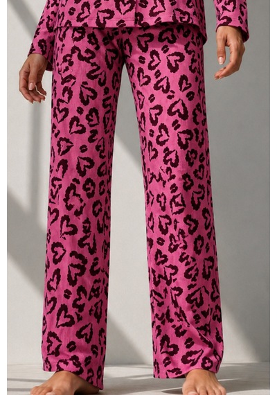 Kadın Uzun Kol Pamuklu Lila Pijama Takımı