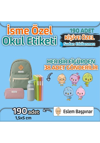 Kapbirhediye Okul Etiketi Isme Özel Kalem Defter Etiketi Sevimli Kuşlar 2 Temalı 190 Adet Çok Renkli