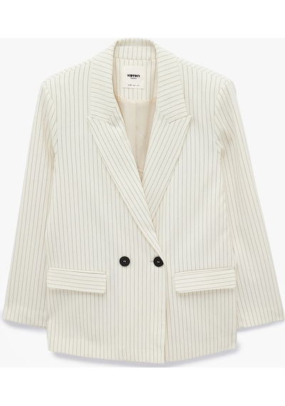 Koton Cepli Uzun Kollu Kruvaze Çizgili Blazer Ceket Bej Çizgili 7wak50013uw Ekru