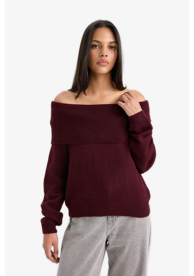 Defacto Regular Fit Omuzu Açık Kazak F3029ax25wnbr285 Bordo