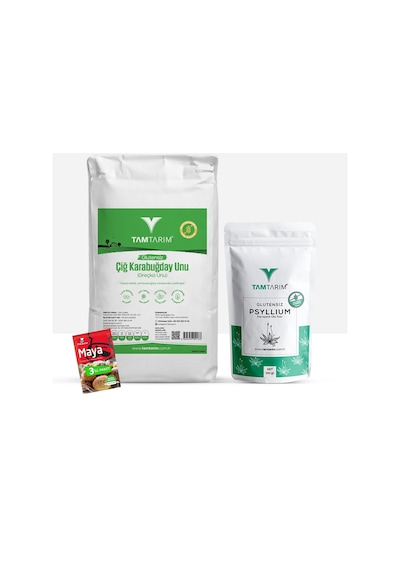 Tam Tarım Glutensiz Çiğ Karabuğday Unu 5 KG + Psyllium Karnıyarık Otu Tozu 100 G + Kuru Maya 3 x 10 G