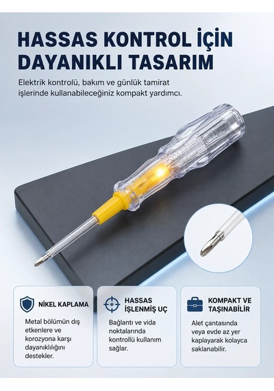 Ers Elektrik Test Kalemi Neon Işıklı Nikel Kaplama 110-220v Dirençli