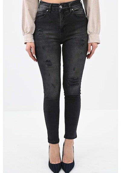 Kadın Yüksek Bel Yırtmaçlı Füme Jean Pantolon 6190-23 001