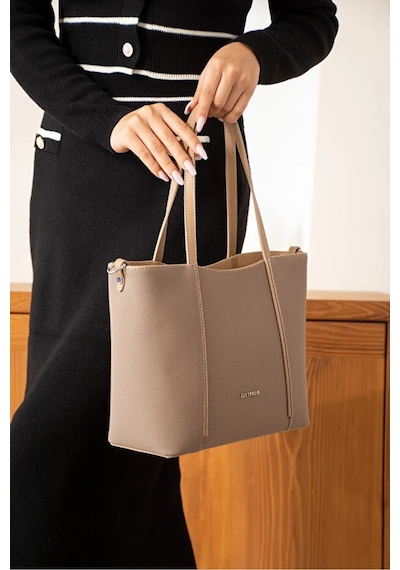 Just Polo Kadın Yeni Sezon Büyük Boy Lüks El Ve Omuz Çantası Shoulder Bag Vizon - Taba 69045469