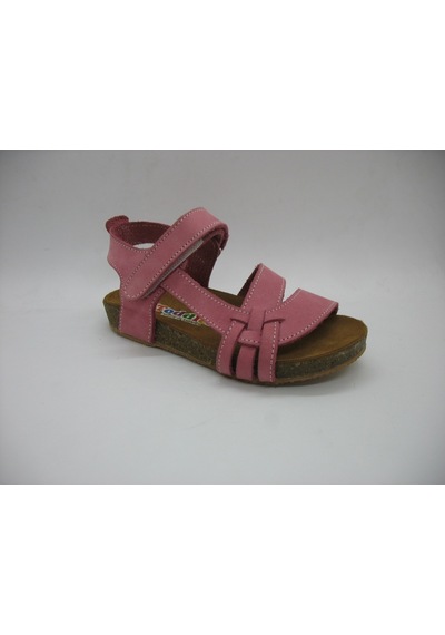 Toddler 01223 Doğal Deri Mantar Taban Pembe Sandalet 21-25