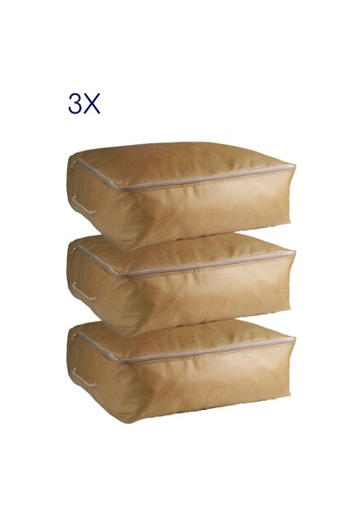 3'lü Set 53x44x20 Cm Home Organizer Çekyat & Baza Altı Düzenleyici Hurç Bej