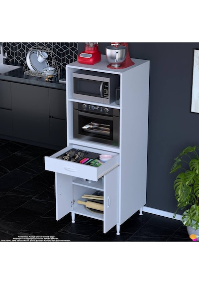 Eliusta Serale 56 Cm Derinlikte 2 Kapaklı Dolap Mutfak Fırın Dolabı 60x162,4x56 Cm Modüler Beyaz Dolap Beyaz