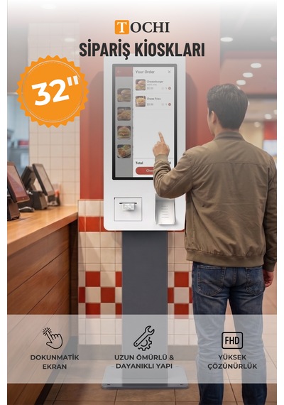 32 Inç Fhd Dokunmatik Ayaklı Self Servis Ödeme Ve Sipariş Kiosku Android 11