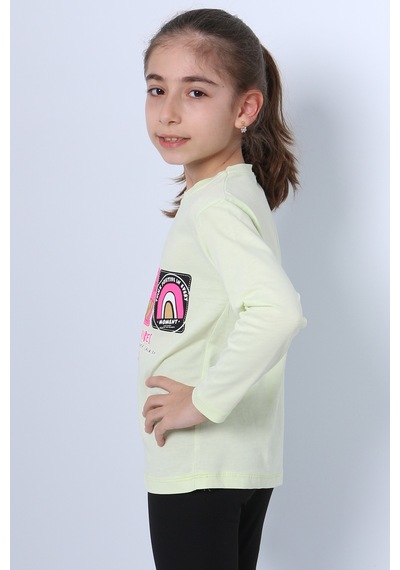 Hçm Kız Çocuk Uzun Kollu Tshirt 4 Mevsim Bisiklet Yaka Cool Edition Baskılı D45 Yeşil