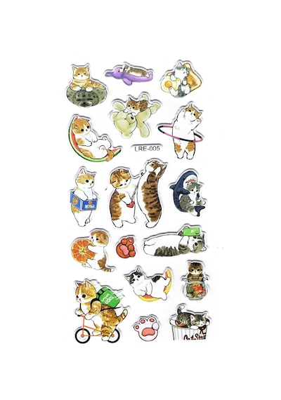 Sticker Kabartmalı Stiker Defter Planlayıcı Etiket Lre-005 - 17 x 9 CM - Oyuncu Eğlenceli Kediler