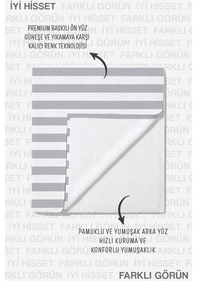 Çizgili Gri Beyaz Modern Plaj Havlusu - Minimalist Marine Stil Hızlı Kuruyan Mikrofiber Havlu Serin Kanyon
