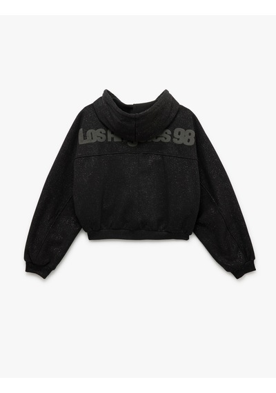 Koton Sim Detaylı Fermuarlı Kapüşonlu Kanguru Cepli Crop Sweatshirt Siyah 5sal10598ık Siyah Koton Sim Detaylı Fermuarlı Kapüşonlu Kanguru Cepli Crop Sweatshirt Siyah 5sal10598ık Siyah