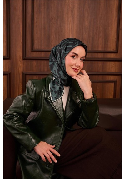Silk Home Twill İpek Eşarp Koyu Yeşil Patina Su Yeşili Desenli Tok Duruşlu 90x90 Çok Renkli