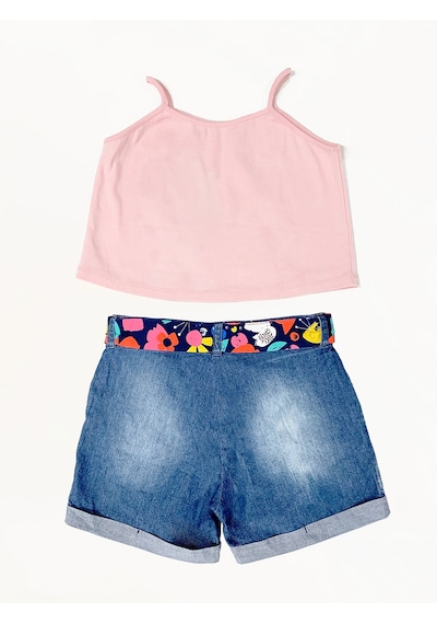 Denokids Mshb&g Çiçek Bahçesi Kız Çocuk T-shirt Denim Şort Takım Çok Renkli