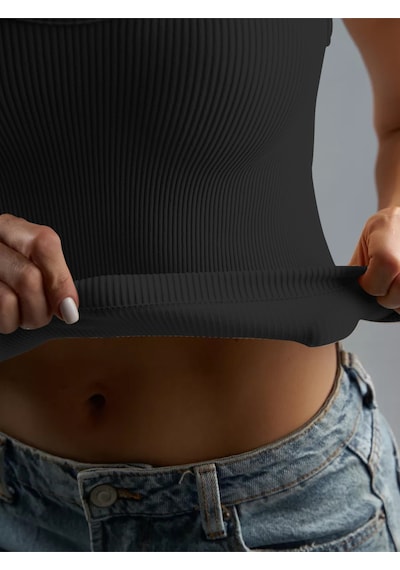 Mistirik Marsala Model Sıkılaştırıcı Biker Crop Örme Ve Seamless Model Siyah Renk