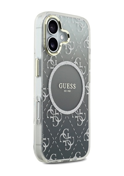 Apple Uyumlu iPhone 17 Kılıf Guess Lisanslı M-safe Özellikli 4g Desenli Simli Silikon Kapak Gri Gri