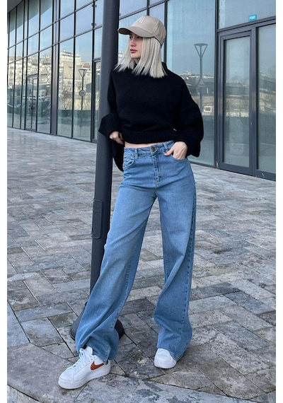 Madmext Mavi Straight Wide Kadın Jean Mg2000-mavi Mavi
