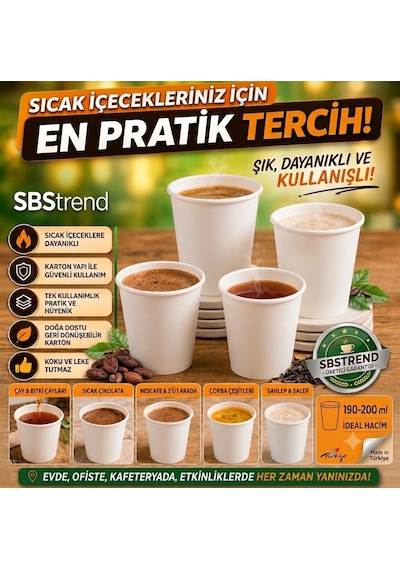 Yeni Ürün 7 Oz Karton Bardak Beyaz Kalın Gramaj 100 Adet