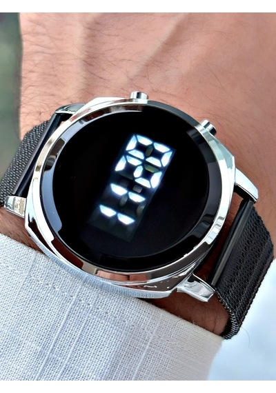 Led Dijital Geometrik Model Hasır Kordon Erkek Kol Saati Siyah-gümüş - 654696056 Şeffaf