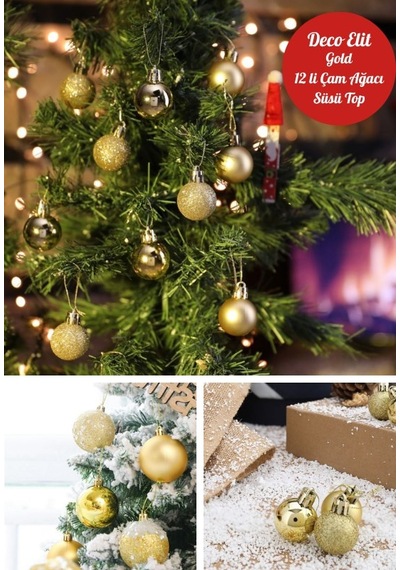 12 Li Yılbaşı Çam Ağacı Süsü Seti 4 Cm Parlak & Simli Karışık Top Süsler Noel Çam Ağacı Süsü