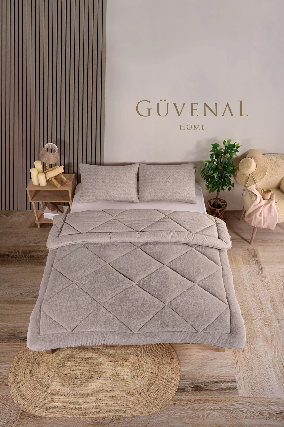 Güvenal Elite Wellsoft Çift Kişilik Çift Taraflı Yastık Kılıflı Lüx Yorgan Seti Yorgan Uyku Seti Çeyiz Bej