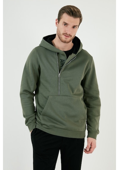 Buratti  Kanguru Cepli Fermuarlı Kapüşon Yaka Slim Fit Erkek Sweat 575707 Haki
